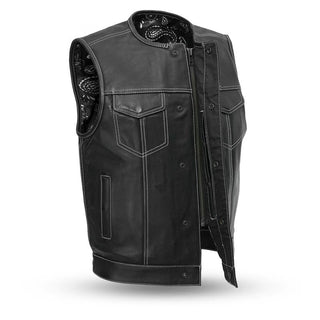 MKL - Bandit Men's Motorcycle Leather Vest-Men Motorcycle Vest-MKL Apparel-S-Black/White-MKL Apparel Inc