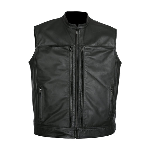 MKL - Quito Men's Motorcycle Leather Vest-Men Motorcycle Vest-Inland Leather-S-Black-Inland Leather Co