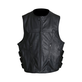 MKL - Rambo Men's Motorcycle Swat Style Leather Vest-Men Motorcycle Vest-Inland Leather-S-Black-Inland Leather Co