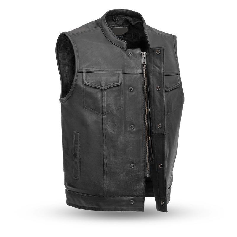MKL - Shooter Men's Motorcycle Leather Vest-Men Motorcycle Vest-MKL Apparel-S-Black-MKL Apparel Inc