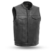 MKL - Shooter Men's Motorcycle Leather Vest-Men Motorcycle Vest-MKL Apparel-S-Black-MKL Apparel Inc