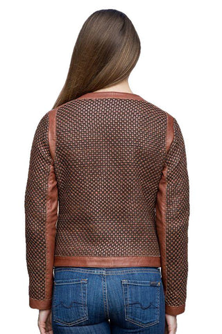 Mariah Womens Weavery Patterned High Fashion Leather Jacket-Womens Leather Jacket-Inland Leather Co.-Inland Leather Co.