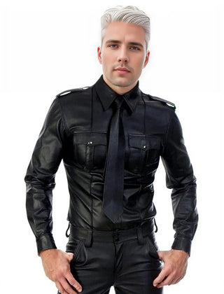 Men Sheep Leather Long Sleeve Party Shirt-Leather Tops-Inland Leather Co-Inland Leather Co