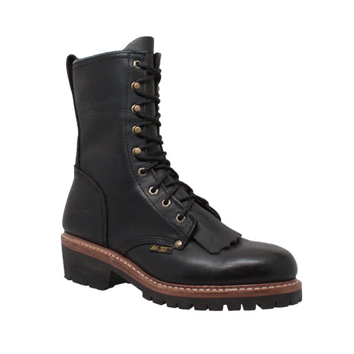Men's 10" Black Fireman Logger Leather Boots-Mens Leather Boots-Inland Leather Co-Inland Leather Co