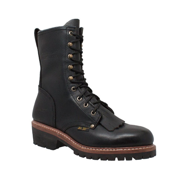 Men's 10" Black Fireman Logger Leather Boots-Mens Leather Boots-Inland Leather Co-Inland Leather Co