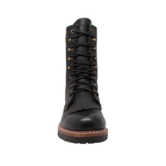 Men's 10" Black Fireman Logger Leather Boots-Mens Leather Boots-Inland Leather Co-Inland Leather Co