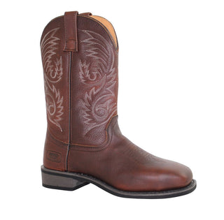 Men's 11" Steel Square Toe Western Pull On Brown Leather-Mens Leather Boots-Inland Leather Co-Inland Leather Co
