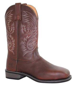 Men's 11" Steel Square Toe Western Pull On Brown Leather-Mens Leather Boots-Inland Leather Co-8-Brown-M-Inland Leather Co