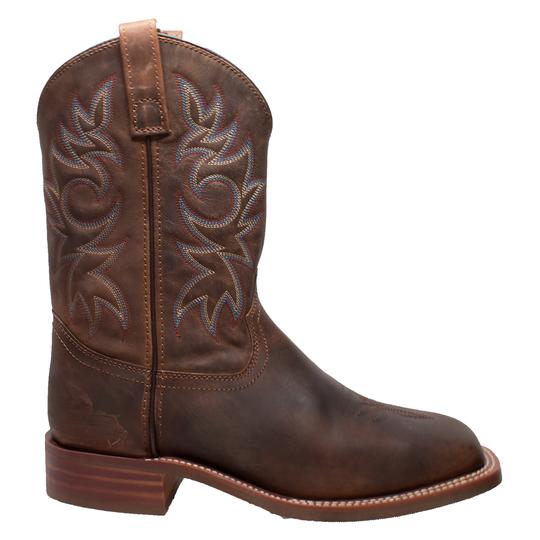 Men's 11" Western Sqaure Toe Brown Leather Boots-Mens Leather Boots-Inland Leather Co-Inland Leather Co
