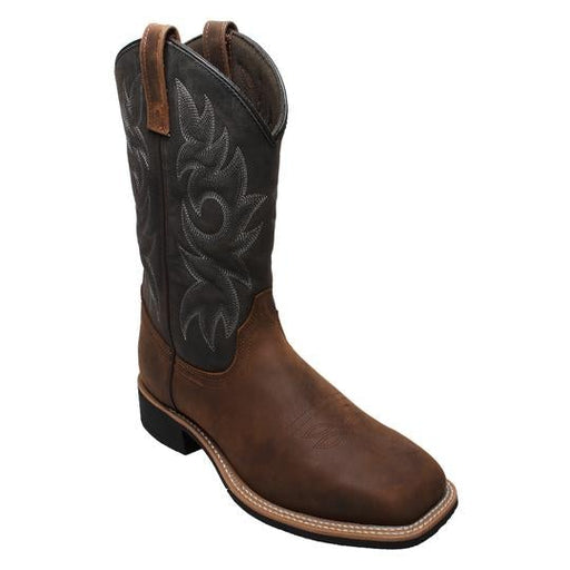 Men's 12" Work Western Square Toe Black/Brown Leather Boots-Mens Leather Boots-Inland Leather Co-8-Black/Brown-M-Inland Leather Co