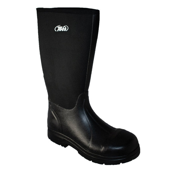 Men's 16" Cement Rubber Boot Steel Toe Black Leather Boots-Mens Leather Boots-Inland Leather Co-Inland Leather Co