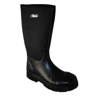 Men's 16" Cement Rubber Boot Steel Toe Black Leather Boots-Mens Leather Boots-Inland Leather Co-8-Black-M-Inland Leather Co