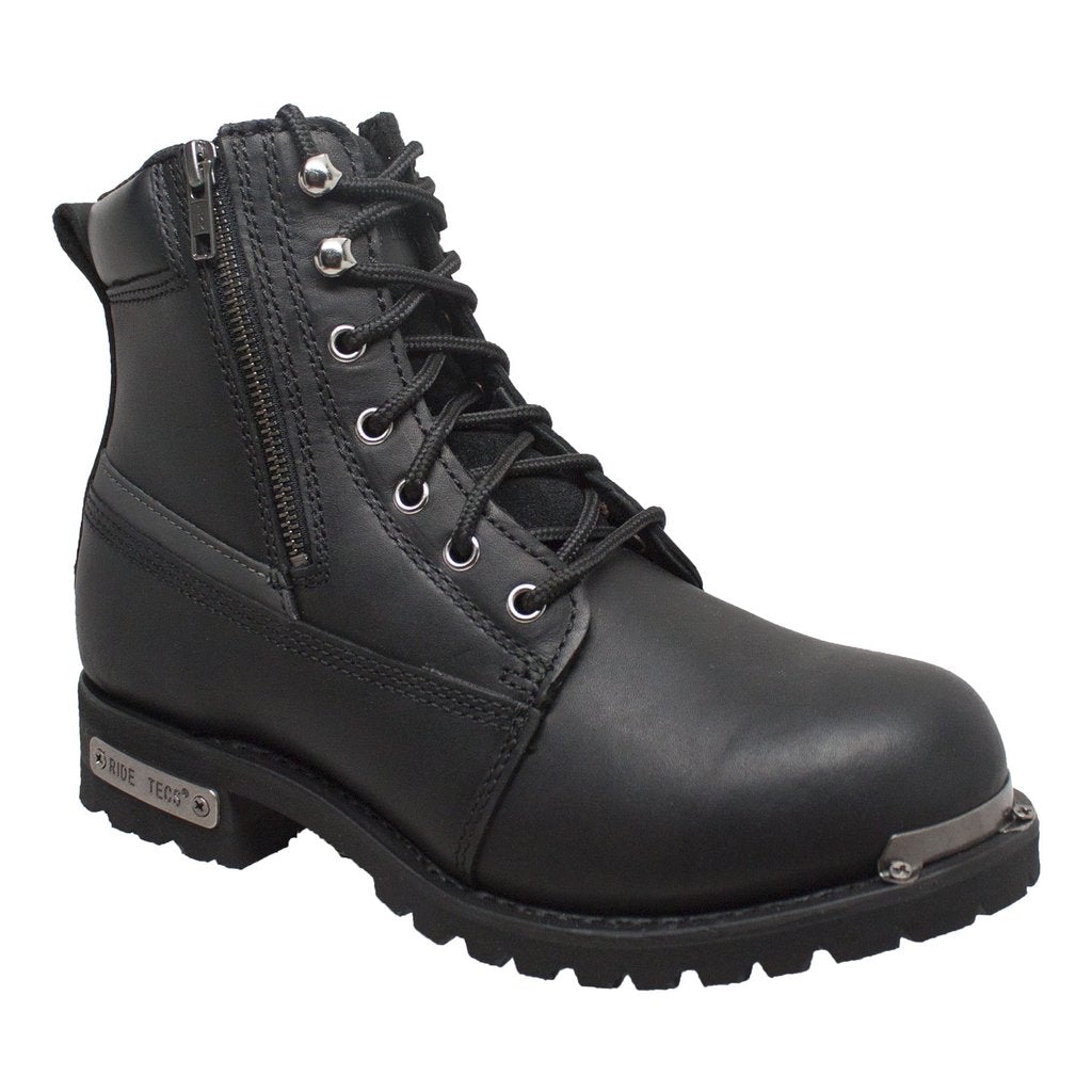 Men's 6" Reflective Double Zipper Biker Black Leather Boots-Mens Leather Boots-Inland Leather Co-8-Black-M-Inland Leather Co