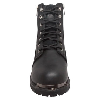 Men's 6" Reflective Double Zipper Biker Black Leather Boots-Mens Leather Boots-Inland Leather Co-8-Black-M-Inland Leather Co