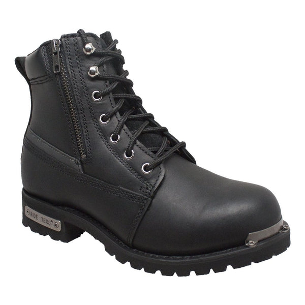 Men's 6" Reflective Double Zipper Biker Black Leather Boots-Mens Leather Boots-Inland Leather Co-Inland Leather Co