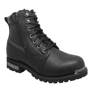 Men's 6" Reflective Double Zipper Biker Black Leather Boots-Mens Leather Boots-Inland Leather Co-8-Black-M-Inland Leather Co