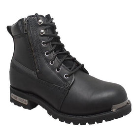 Men's 6" Reflective Double Zipper Biker Black Leather Boots-Mens Leather Boots-Inland Leather Co-8-Black-M-Inland Leather Co