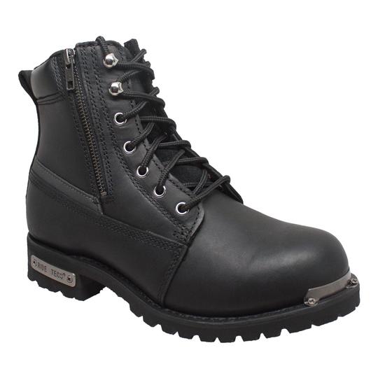 Men's 6" Reflective Double Zipper Biker Black Leather Boots-Mens Leather Boots-Inland Leather Co-8-Black-M-Inland Leather Co