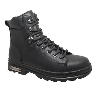 Men's 6" Zipper Lace Biker Boot Black Leather Boots-Mens Leather Boots-Inland Leather Co-8-Black-M-Inland Leather Co