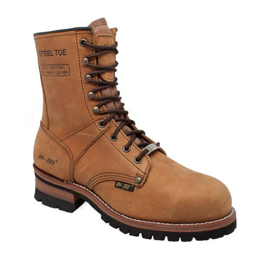 Men's 9" Brown Steel Toe Logger Leather Boots-Mens Leather Boots-Inland Leather Co-6-Brown-M-Inland Leather Co
