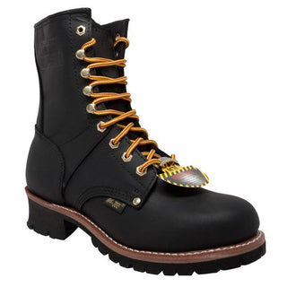 Men's 9" Steel Toe Logger Black Leather Boots-Mens Leather Boots-Inland Leather Co-6-Black-M-Inland Leather Co