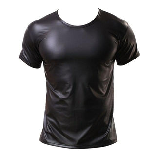 Mens Leather Performance Slim T-shirt-Leather Tops-Inland Leather Co-BLACK-XXL-Inland Leather Co