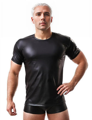 Mens Leather Performance Slim T-shirt-Leather Tops-Inland Leather Co-Inland Leather Co