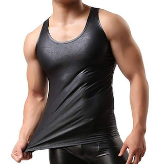 Mens Leather Tank Top Sleeveless Clubwear-Leather Tops-Inland Leather Co-BLACK-M-Inland Leather Co