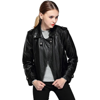Mikayla Womens Faux Leather Jacket with Rivets-Womens Faux Leather Jacket-Inland Leather Co-Black-M-Inland Leather Co.