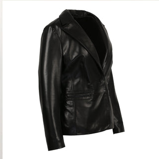 Ornella Womens 1 Button New Zealand Leather Blazer-Womens Leather Coat-Inland Leather Co.-Black-S-Inland Leather Co.