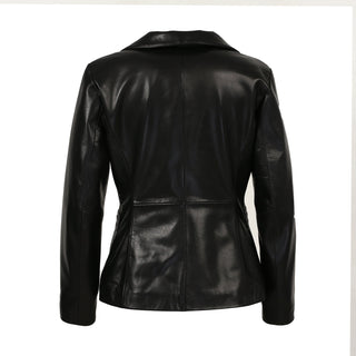 Ornella Womens 1 Button New Zealand Leather Blazer-Womens Leather Coat-Inland Leather Co.-Black-S-Inland Leather Co.