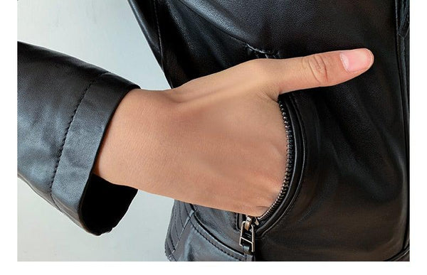 Quaz Womens Streetwear Women's Vintage Sheepskin Leather Coat-Womens Leather Coat-Inland Leather Co.-Black-XXL-Inland Leather Co.