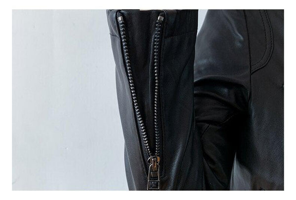 Quaz Womens Streetwear Women's Vintage Sheepskin Leather Coat-Womens Leather Coat-Inland Leather Co.-Black-XXL-Inland Leather Co.