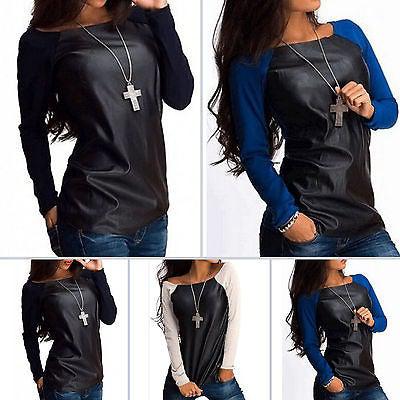 Sexy Womens Leather Long Sleeve T-Shirt-Leather Tops-Inland Leather Co-Inland Leather Co
