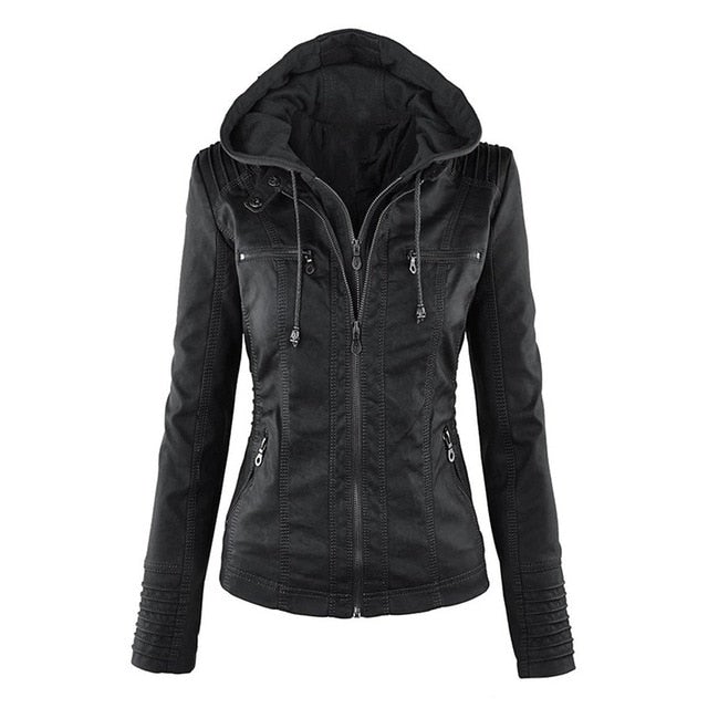 Shenandoah Womens Faux Leather Hooded Jacket-Womens Faux Leather Jacket-Inland Leather Co-Black-M-Inland Leather Co.