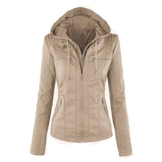 Shenandoah Womens Faux Leather Hooded Jacket-Womens Faux Leather Jacket-Inland Leather Co-apricot-M-Inland Leather Co.