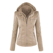 Shenandoah Womens Faux Leather Hooded Jacket-Womens Faux Leather Jacket-Inland Leather Co-apricot-M-Inland Leather Co.