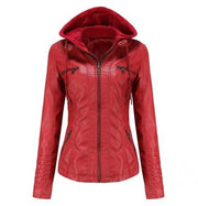Shenandoah Womens Faux Leather Hooded Jacket-Womens Faux Leather Jacket-Inland Leather Co-Red-4XL-Inland Leather Co.