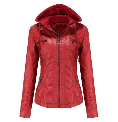 Shenandoah Womens Faux Leather Hooded Jacket-Womens Faux Leather Jacket-Inland Leather Co-Red-4XL-Inland Leather Co.