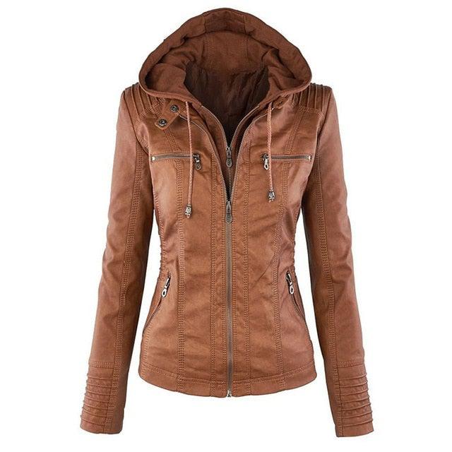 Shenandoah Womens Faux Leather Hooded Jacket-Womens Faux Leather Jacket-Inland Leather Co-Inland Leather Co.