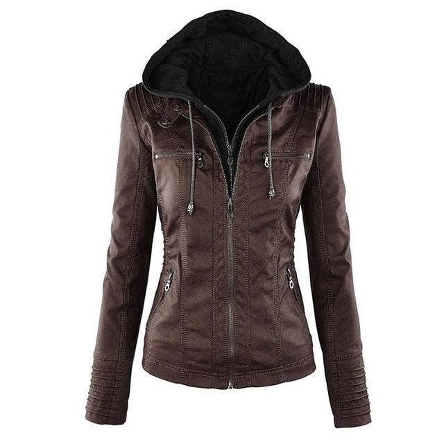 Shenandoah Womens Faux Leather Hooded Jacket-Womens Faux Leather Jacket-Inland Leather Co-coffee-XXXL-Inland Leather Co.