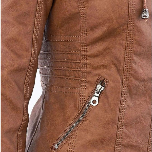 Shenandoah Womens Faux Leather Hooded Jacket-Womens Faux Leather Jacket-Inland Leather Co-Inland Leather Co.