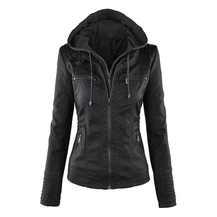 Shenandoah Womens Faux Leather Hooded Jacket-Womens Faux Leather Jacket-Inland Leather Co-Inland Leather Co.