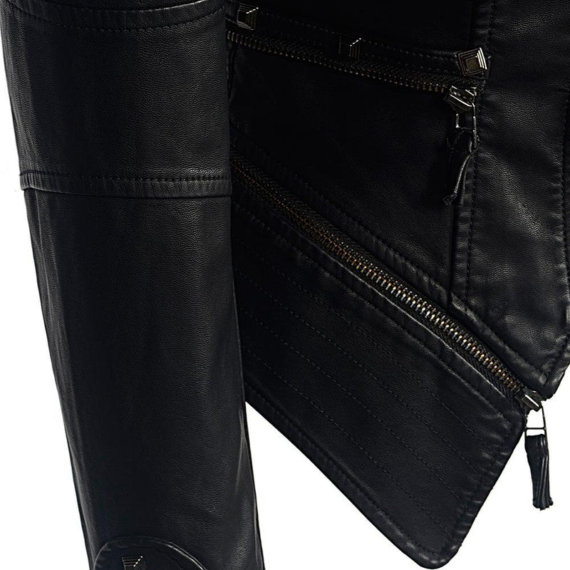 Sheryl Women's Moto Faux Leather Jacket-Womens Faux Leather Jacket-Inland Leather Co-Inland Leather Co.