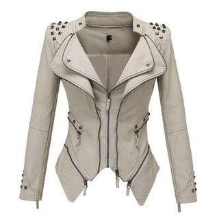 Sheryl Women's Moto Faux Leather Jacket-Womens Faux Leather Jacket-Inland Leather Co-Beige-5XL-Inland Leather Co.