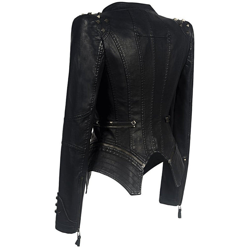 Sheryl Women's Moto Faux Leather Jacket-Womens Faux Leather Jacket-Inland Leather Co-Inland Leather Co.