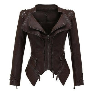 Sheryl Women's Moto Faux Leather Jacket-Womens Faux Leather Jacket-Inland Leather Co-Coffee-4XL-Inland Leather Co.