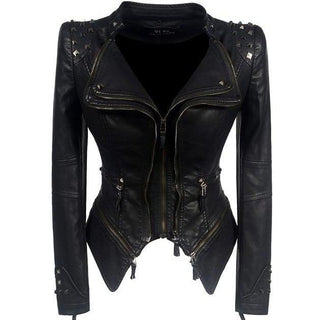 Sheryl Women's Moto Faux Leather Jacket-Womens Faux Leather Jacket-Inland Leather Co-Black-4XL-Inland Leather Co.
