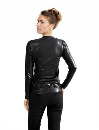 Sleek Womens Long Sleeve Leather T Shirt-Leather Tops-Inland Leather Co-Inland Leather Co