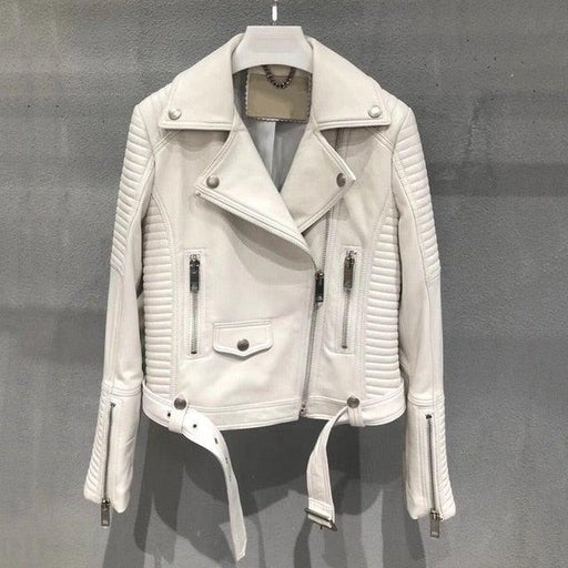 Sleuve Luxury Genuine Leather Jacket Women-Womens Leather Jacket-Inland Leather Co.-White-2XL-Inland Leather Co.